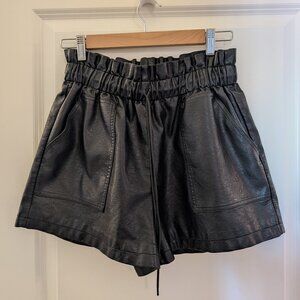 M High-Waisted, Faux Leather, Black, Wide Leg Shorts